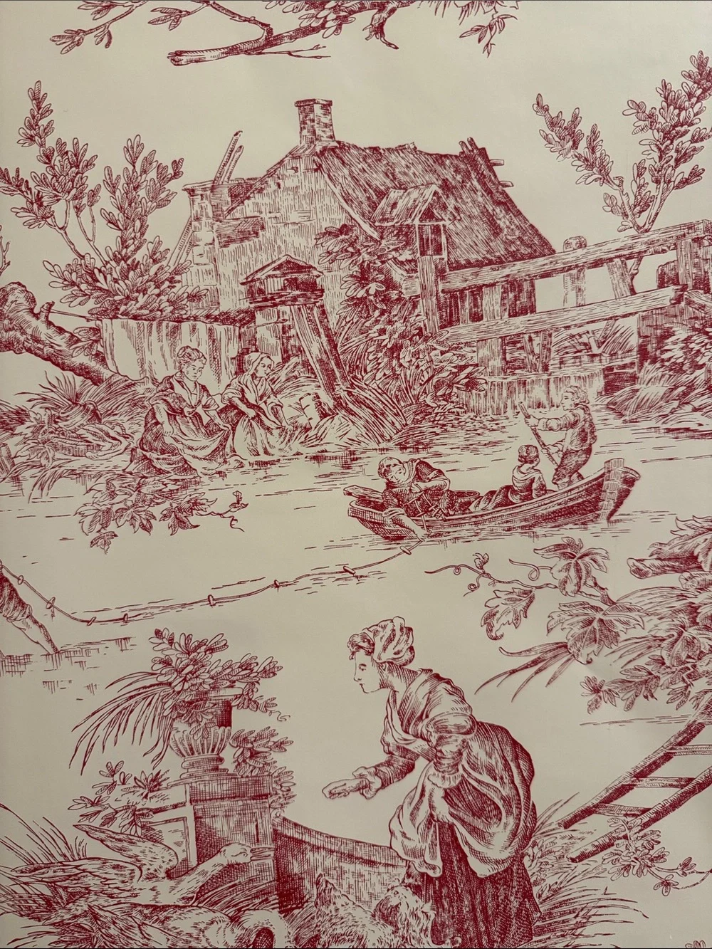 THIBAUT Red Toile Wallpaper - 7 double rolls NWT